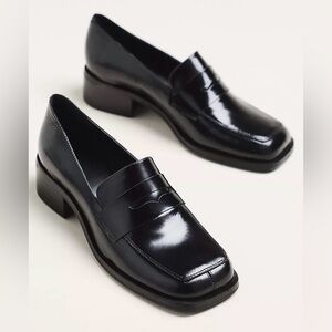 Zara Patented leather platform penny loafers